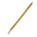 A gold-toned metal chain bracelet with a textured, beaded link design and a spring ring clasp, shown diagonally on a plain white background.