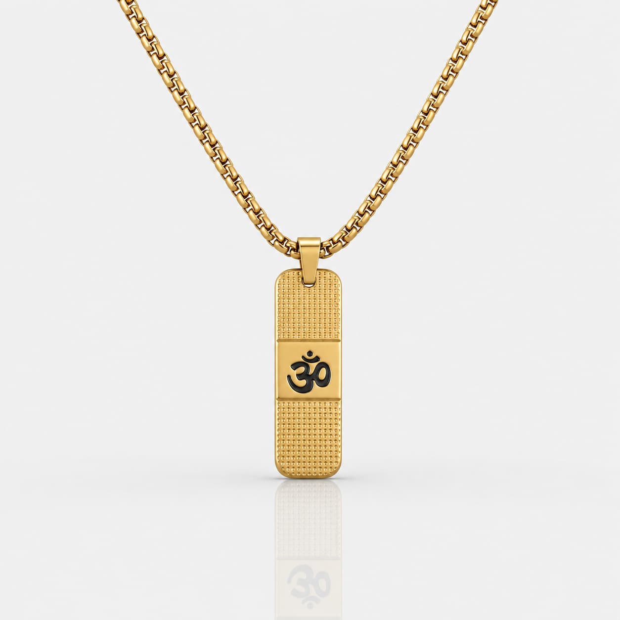 Front view of Om Pendant Dotted Design gold necklace