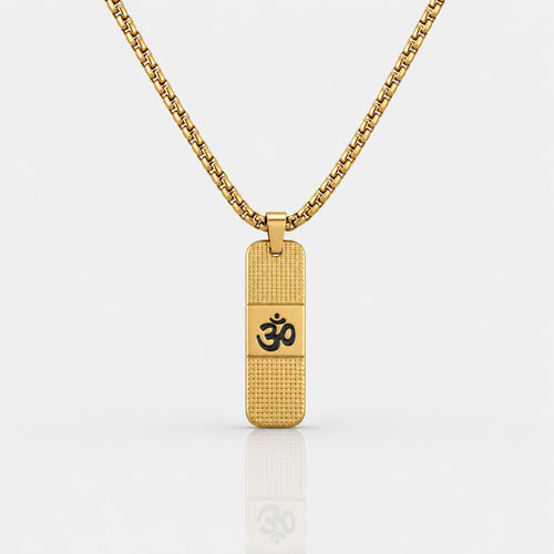 Front view of Om Pendant Dotted Design gold necklace