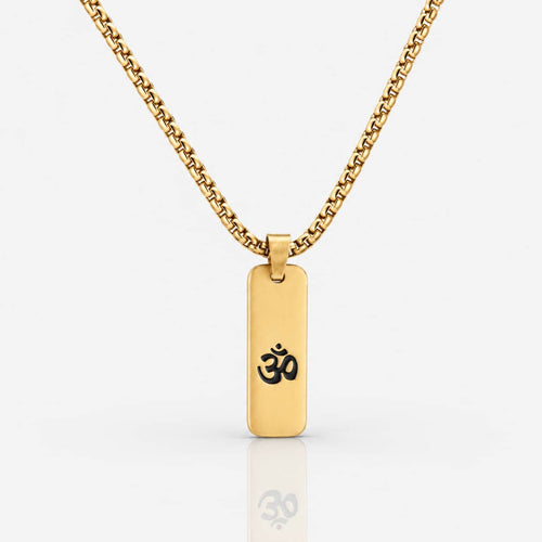 m Pendant Plain Design gold necklace front view with polished gold finish