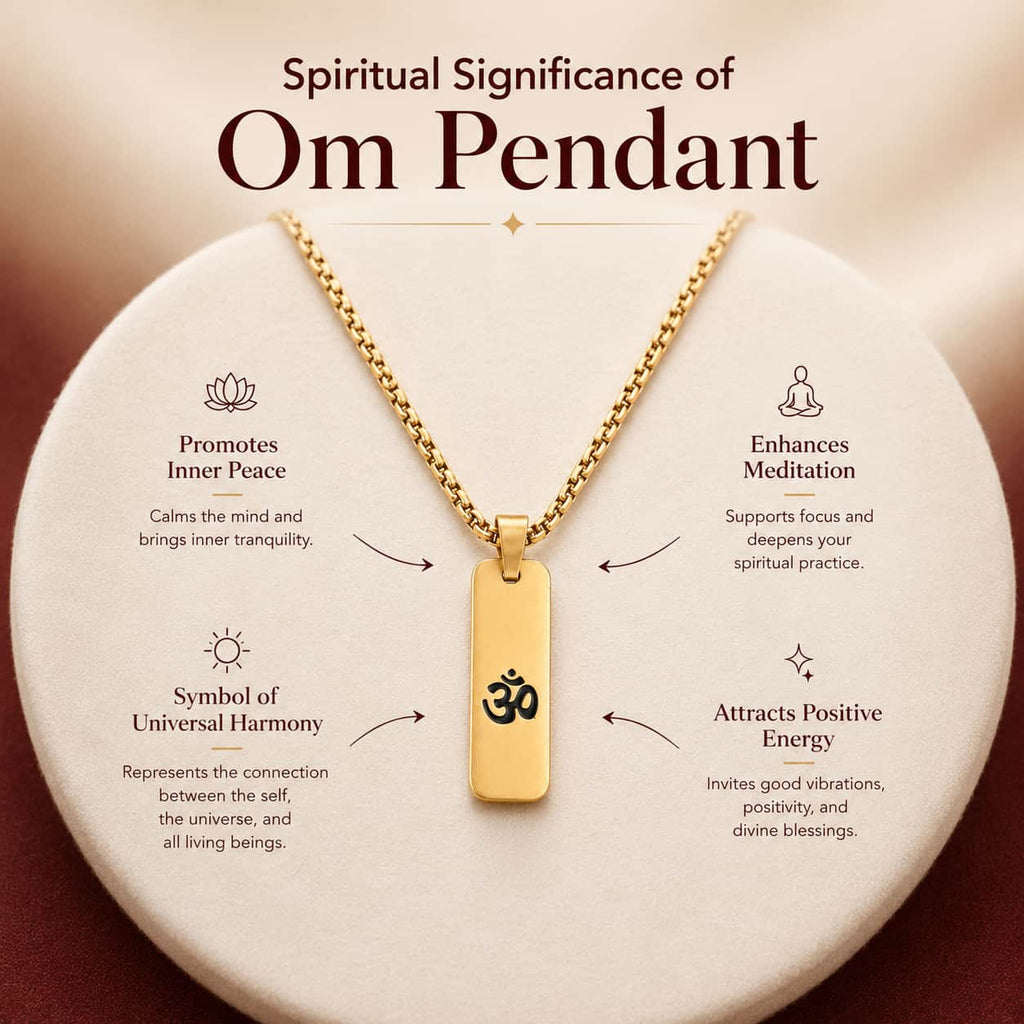 Om Pendant Plain Design gold necklace in premium gift-ready packaging