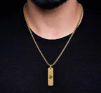 Man wearing Om Pendant Plain Design gold necklace
