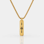 Trishul Pendant Plain Design gold necklace front view with polished gold finish.