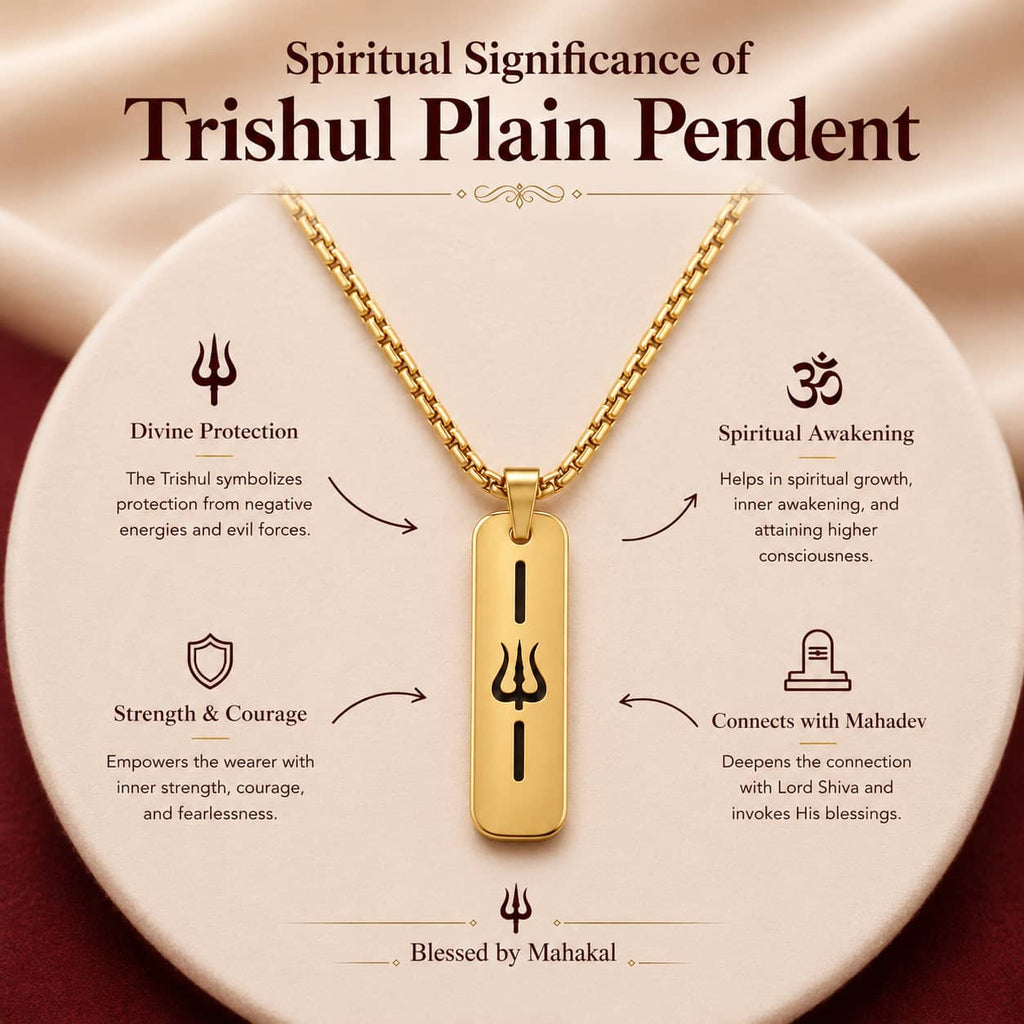 Trishul Pendant Plain Design gold necklace in premium gift-ready packaging
