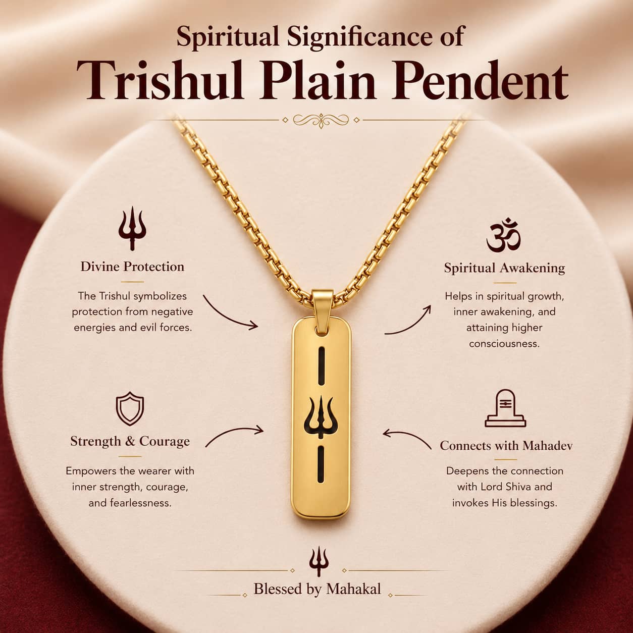 Trishul Pendant Plain Design gold necklace in premium gift-ready packaging